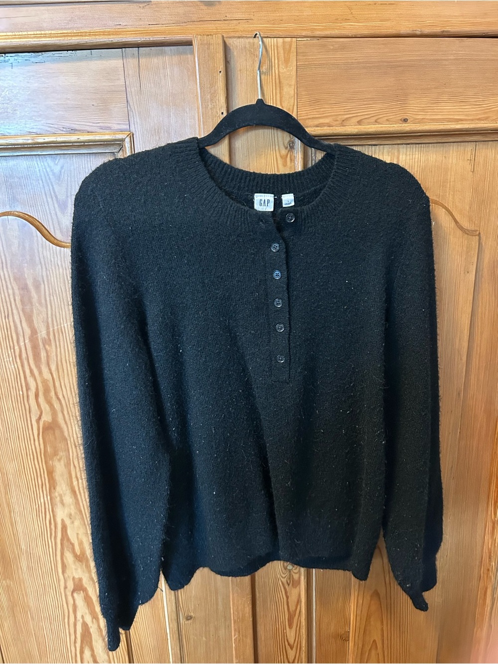 GAP Black Crewneck Button-Front Sweater